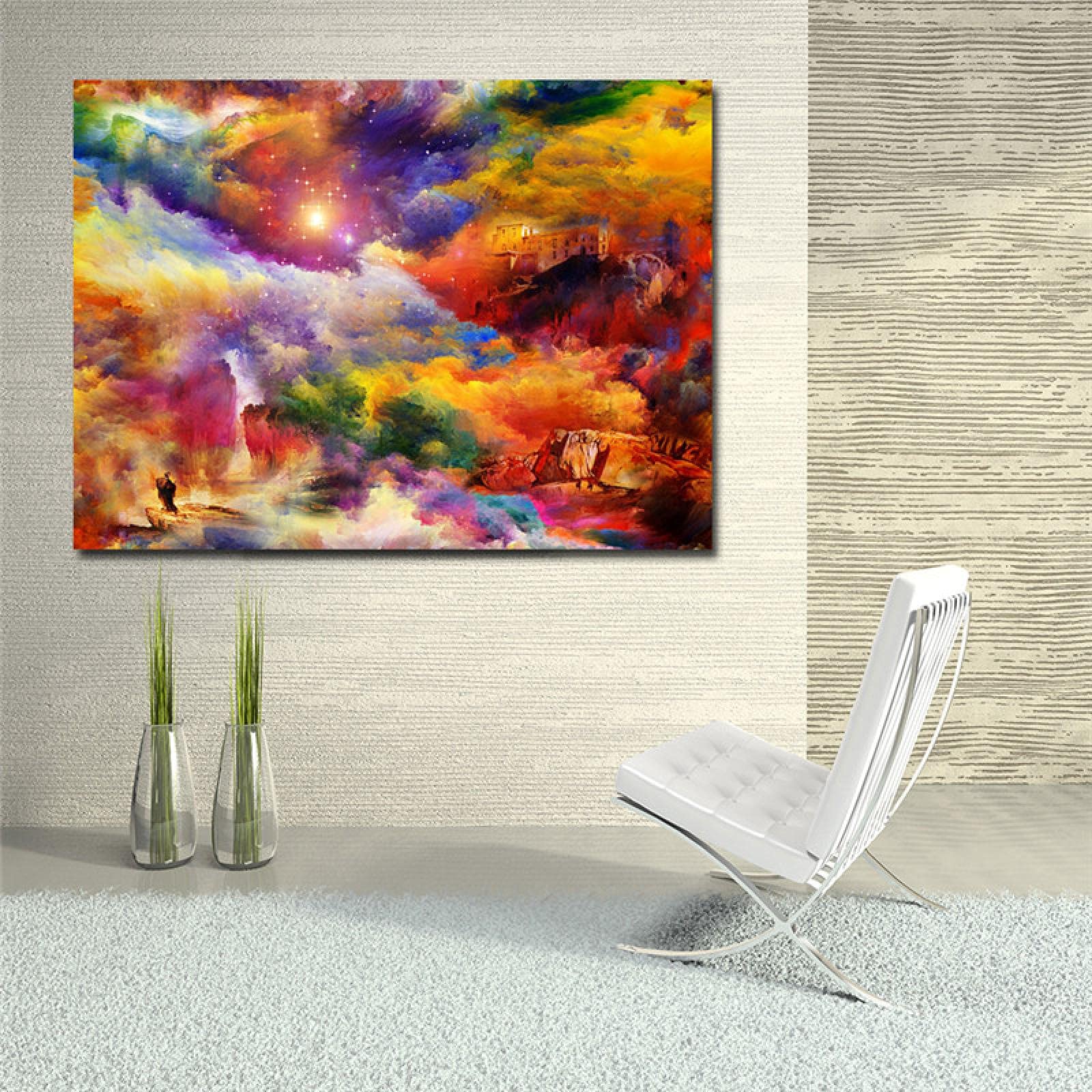 Amazon.co.jp: キャンバス絵画明るい色家のロックアート絵画ポスターと